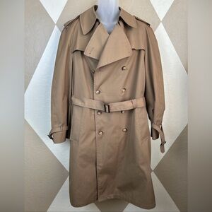 Vtg Christian Dior Brown Double Breasted Trench Coat 42L Zip Out Wool Lining